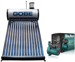 GOBE KIT S22-12 pachet panou solar nepresurizat 120 litri GOBE Plus, 12 tuburi vidate, cu pompă BlauTech 150 W, corp din fontă (KIT-S22)
