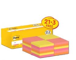 3M Notite adezive Post-it, culori neon asortate, 76 x 76 mm, 100 file/buc , 21 + 3 blocuri gratuite/set, ambalaj carton, 3M 7100172223