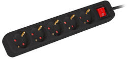 Lanberg PS1-05F-0150-BK, priză multiplă cu 5 prize Schuko de 10 A, lungime 1, 5 m, cu întrerupător, de culoare neagră