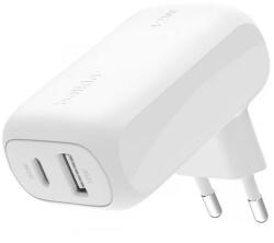 Belkin DUAL мрежово зарядно устройство с USB+Type-C изход, 42 W, PD 3.0 за бързо зареждане, БЯЛО WCB009VFWH (WCB009VFWH)