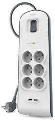 Belkin Multipriza BELKIN cu 6 prize de curent alternativ + 2, protecție împotriva supratensiunii + cablu de alimentare de 200 cm, ALB, BSV604CA2M (BSV604CA2M)