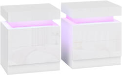 Homcom 2 db-os LED éjjeliszekrény szett 4 üzemmóddal, 2 fiókkal, forgácslap, 45x35x52 cm, fényes fehér