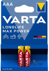 VARTA 2db Varta Longlife Max Power AAA mikro vékony ceruza elem távirányítóhoz (LR03)