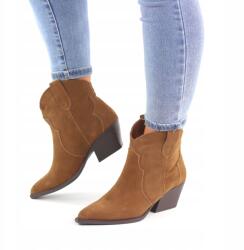 Ideal Shoes Sötétbarna Női Bőr Bakancs Kowbojki Alacsony Sarokkal (987)