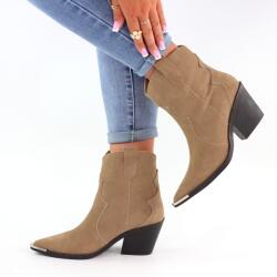 Ideal Shoes Barna női bőr western csizma sarokkal [38-as méret] (588)