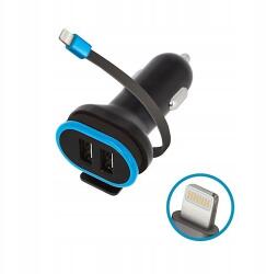 Forever Fast szivargyújtó töltő 2x Usb és 1x Lightning kábellel, 15W (GSM034044)