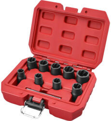 Extol PREMIUM csavarkiszedő klt. TWIST; 3/8' befogás, 9db fej: 10, 11, 12, 13, 14, 15, 16, 17, 19mm, 1 db kiütőrúd, CrMo, műanya (8818141)