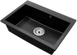 Bradoline ELITE 70 gránit mosogató FALI CSAPHOZ manuális szifonnal, fekete-szemcsés, beépíthető (5907046505757)