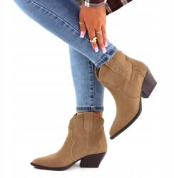 Ideal Shoes Barna női bőr cowboy bokacsizma alacsony sarokkal [39-es méret] (5454)