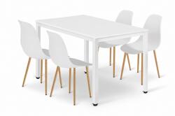 Klubfotel Szett: Étkezőasztal TESSA 120×60 fehér/fehér + 4 db WAT szék, fehér/natúr lábak
