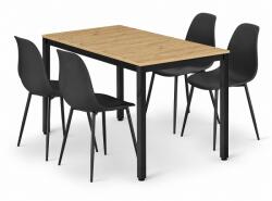 Klubfotel Szett: Étkezőasztal TESSA 120×60 artisan tölgy/fekete + 4 db WAT szék, fekete/fekete lábak
