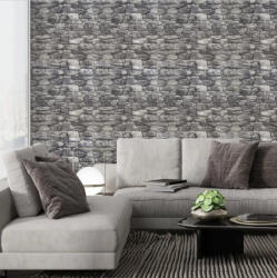 HOZRO Set Tapet 3D Hozro autoadeziv, Model Caramizi Rau Gri Inchis, design modern, foarte usor de montat, Tapet 96
