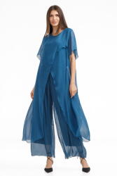 Shopika Compleu cu pantaloni lejeri si bluza fluida in colturi lungi, din matase si vascoza, turcoaz inchis Talie unica