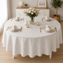 Pucioasa Fata de masa teflonata, rotunda, diametru 160cm, Alba cu imprimeu ornamental F8 Fata de masa