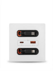 Rovo Priza de perete Rovo AAC, Incarcare Rapida 20W, Cabluri retractabile, USB-C si Lightning, Porturi USB-A si USB-C, 16A (AAC)
