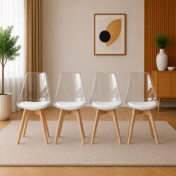 ARTOOL Set 4 scaune bucatarie si living Mark, transparente, cu picioare din lemn natur (3752_1SP)