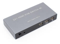 Thunder Germany KVM-2P8K, Két portos professzionális KVM switch, 2+1xHDMI, 3+2xUSB + Távirányító