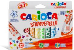 CARIOCA Set 12 markere lavabile, cu 12 stampile diverse forme, cutie carton, CARIOCA Stamperello (CA-42240)