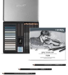 LYRA Creioane + accesorii, LYRA Rembrandt, pentru desene si schite, 25piese/cutie metalica-tonuri de gri (LR-002051251)