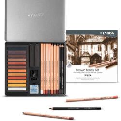 LYRA Creioane + accesorii, LYRA Rembrandt, pentru desene si schite, 25piese/cutie metalica-tonuri de maro (LR-002051250)