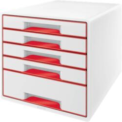 Leitz Cabinet cu sertare LEITZ WOW, 5 sertare, PS, reciclabil, A4, cu tavita organizare, alb-rosu (L-52142026) Dulap arhivare