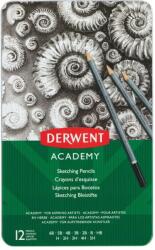 Derwent Creioane Grafit 6B-5H DERWENT Academy, cutie metalica, 12 buc/set, negru (DW-2301946) - forit