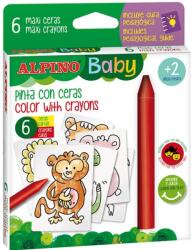 Alpino Creioane cerate, 6 culori/set, 6 carduri cu animale, pt. colorat, ALPINO Baby (MS-DA002006) - forit