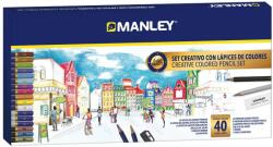 Manley Set creioane colorate-Manley, culori asortate, ascutitoare+radiera incluse, 40 culori/set (MS-MLA00040)