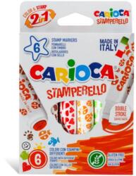 CARIOCA Set 6 markere lavabile, cu 6 stampile diverse forme, cutie carton, CARIOCA Stamperello (CA-42279)
