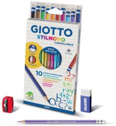 GIOTTO Creioane colorate, cutie carton, 10 culori/cutie + ascutitoare + radiera, GIOTTO Stilnovo Erasable (GT-025680000)