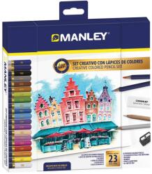 Manley Set creioane colorate-Manley, culori asortate, ascutitoare+radiera incluse, 23 culori/set (MS-MLA00023)