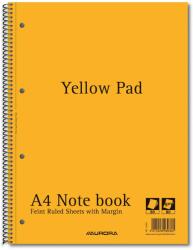 Aurora Caiet cu spirala, A4, 80 file - 80gsm, 4 perf. , coperti carton, AURORA - dictando - hartie galbena (14800)