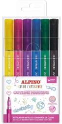 Alpino Markere metalice pentru conturare, varf rotund 2 mm, 6 culori/set, ALPINO Color Experience (MS-AR001044)