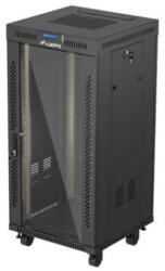 Lanberg FF01-6624-12BL 19" 24U SZÉL: 600mm MÉLY: 600mm MAG: 1320mm lapraszerelt LCD üvegajtós fekete álló rack szekrény (FF01-6624-12BL)