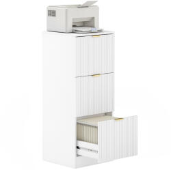 HOMCOM Dulap de Escritoriu cu 3 Sertare Fronturi Canelate Mueble Archivador pentru Dimensiune A4 sau Scrisoare 40x40x101 cm Alb | Aosom Romania (924-108V04WT) Comoda