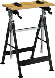 HomCom Banc de lucru pliabil cu 4 menghine, înălțime și unghi reglabile, capacitate 100 kg, negru și lemn | Aosom Romania (B71-051)