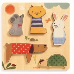 DJECO Wooden Block Puzzle Pets interaktív formaberakó játék 12m+