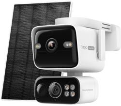 TP-LINK Kit camera supraveghere exterior wireless PT WiFi cu panou solar si lentila duala TP-Link Tapo C675D, 2 x 4K, 2.53 mm + 6 mm, IR/lumina alba 16 m, PIR, detectie AI, 10000mAh, alarma, microfon, difuzor