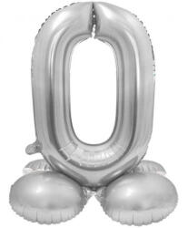  Ezüst 0-ás Silver szám fólia lufi talppal 72 cm - pepita - 90 Ft