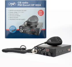  Doboz 10 darab PNI Escort HP 8024 CB rádióállomással, állítható ASQ-val és 12V-24V tápegységgel