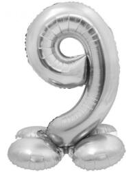  Ezüst 9-es Silver szám fólia lufi talppal 72 cm - pepita - 90 Ft