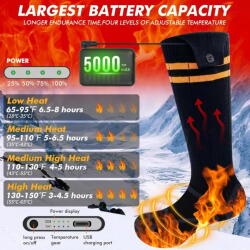 Wndy's Dream Fűthető Zokni Újratölthető 5000mAh Akkumulátorral 65°C Hőmérséklet 36-42 Méret Unisex Téli Melegítő Zokni