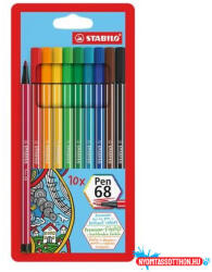 STABILO Filctoll készlet, 1 mm, STABILO "Pen 68", 10 különböző szín (COR_TST6810PL)