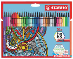 STABILO Filctoll készlet, 1 mm, STABILO "Pen 68", 30 különböző szín (COR_TST68307)