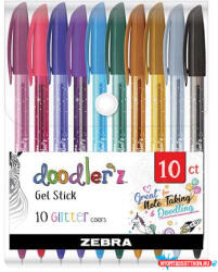 Zebra Zseléstoll készlet, 0, 33 mm, kupakos, ZEBRA "Doodler'z Glitter", 10 csillogó vegyes szín (COR_TZ02619)