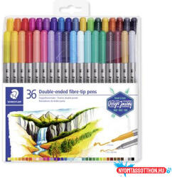 STAEDTLER Filctoll készlet, 0, 8/3, 0 mm, kétvégű, STAEDTLER® "3200", 36 különböző szín (COR_TS3200TB36)