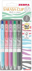 Zebra Zseléstoll készlet, 0, 33 mm, nyomógombos, csíkos test, ZEBRA "Sarasa Clip Pastel", 5 különböző pasztell szín (COR_TZ13989)
