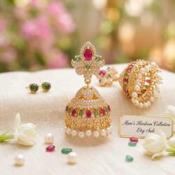  House of Posh Jhumka fülbevaló, aranyozott, rózsaszín gyöngyökkel