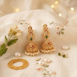  House of Posh Jhumka fülbevaló, aranyozott, rubin, smaragd