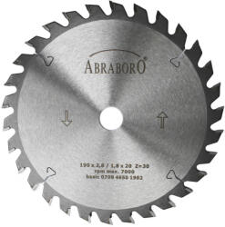 ABRABORO Körfűrészlap kézi gépekhez 190x2, 8x30mm Z30 fához, műanyaghoz